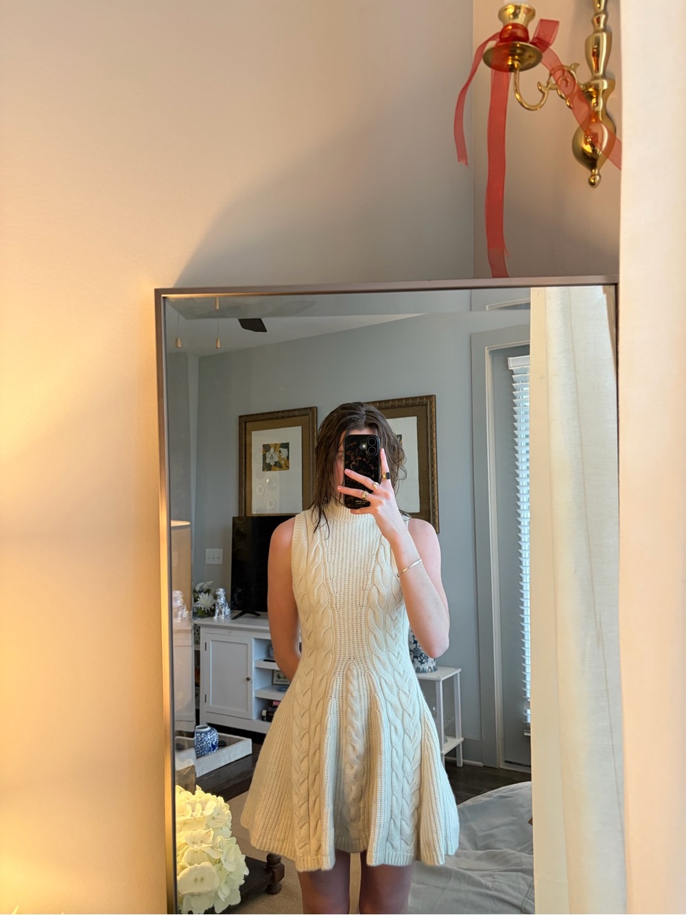 STAUD Cream Cable-Knit Mini Dress